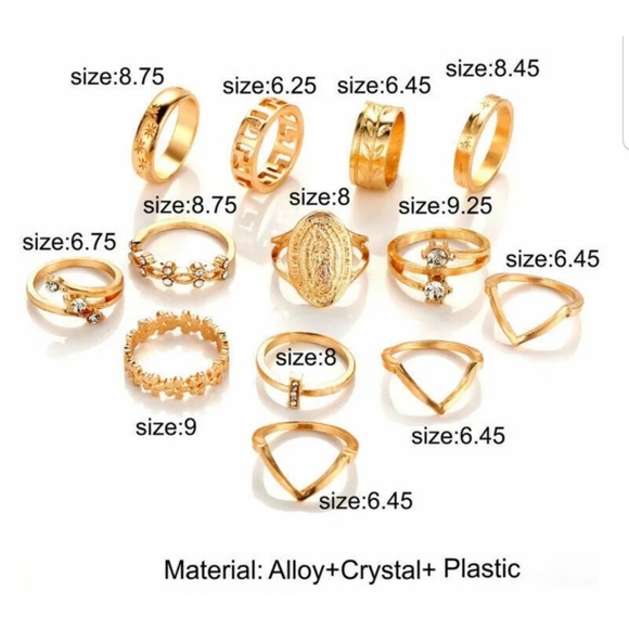 Chic boho 13 piece antique gold chevron cubic zirconia stackable ring set - Picture 3 of 3